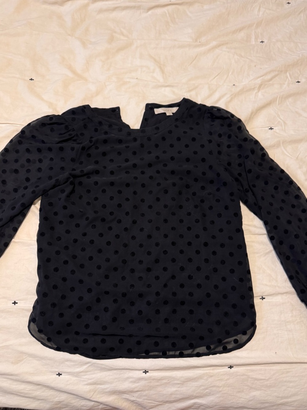 LOFT Black Polka Dot Long-Sleeve Blouse